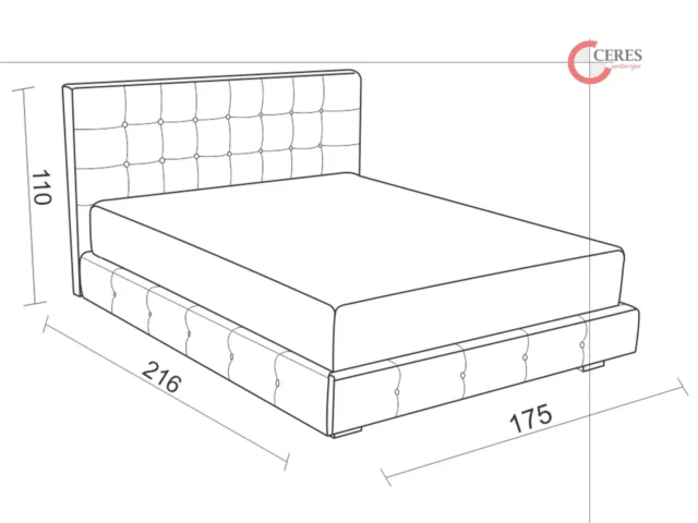Krevet Cezar skica sa dimenzijama